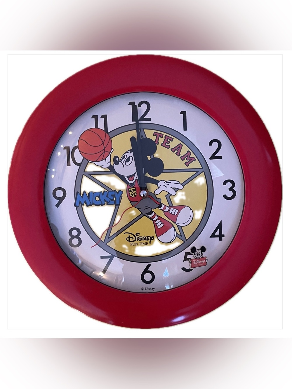 Vintage Disney Mickey Mouse Red Basketball Clock